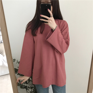 纯色款长袖t恤女夏装新款韩版宽松百搭显瘦打底衫学生中长款上衣女装T恤