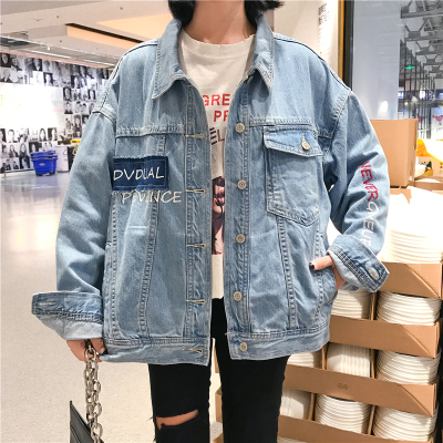 牛仔外套女秋季2018新款韩版学生bf原宿宽松背后贴布长袖夹克上衣