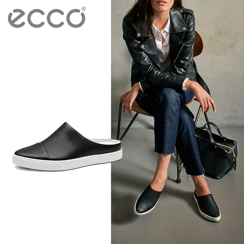 ECCO爱步 黑白平底鞋女尖头女鞋单鞋穆勒鞋女 吉莉系列 285573