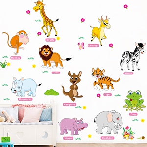 可爱卡通动物英文英语单词墙贴画儿童房间 span class=h>幼儿园 /span