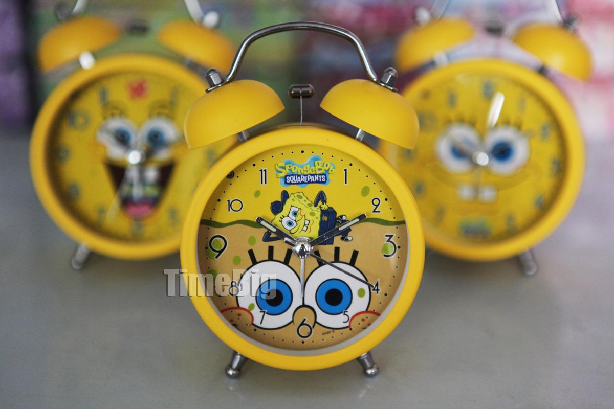 儿童金属打铃闹钟 卡通海绵宝宝可爱钟表 英文logo 数字款式包邮