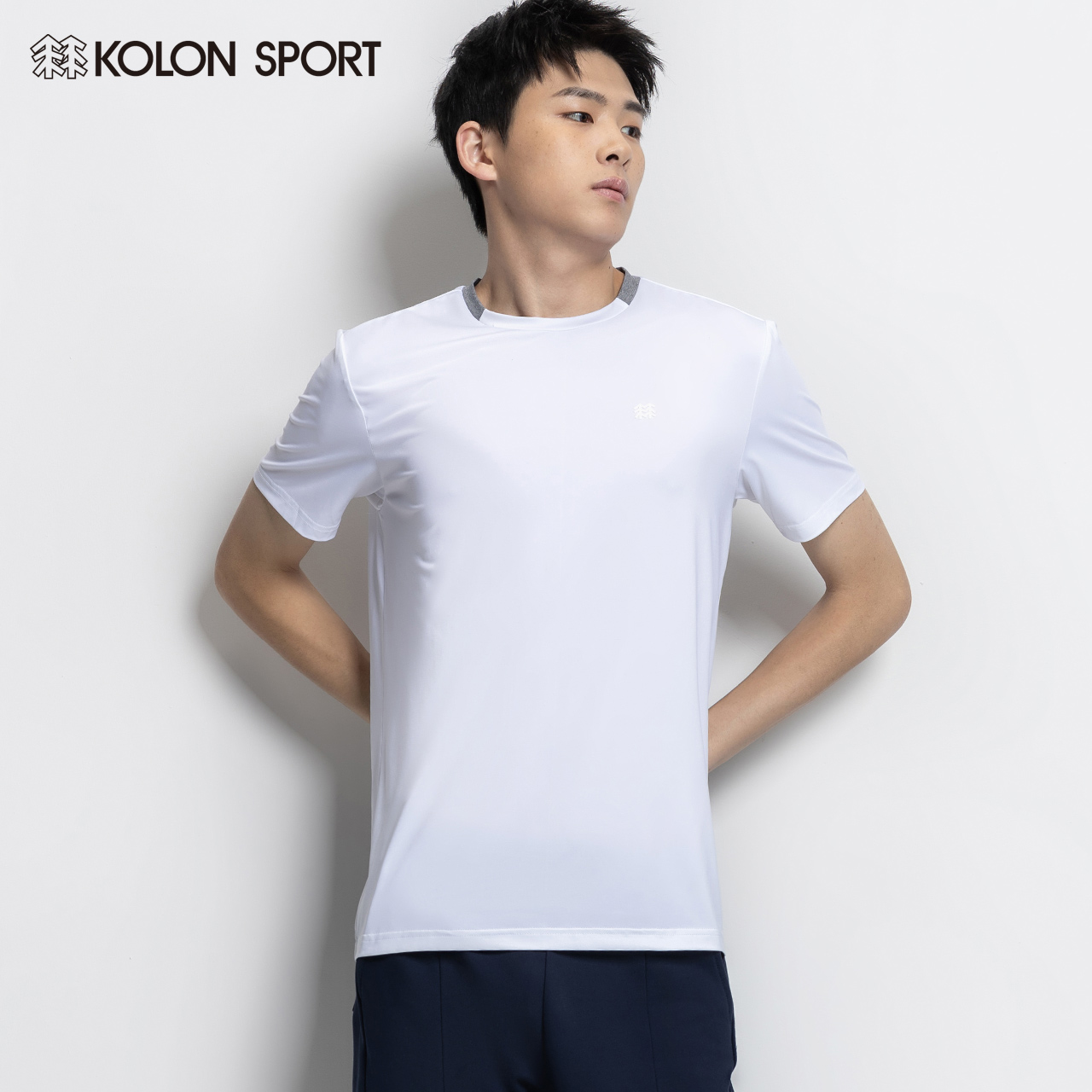 KOLONSPORT可隆T恤男短袖 夏季新款户外运动纯色圆领透气速干T恤