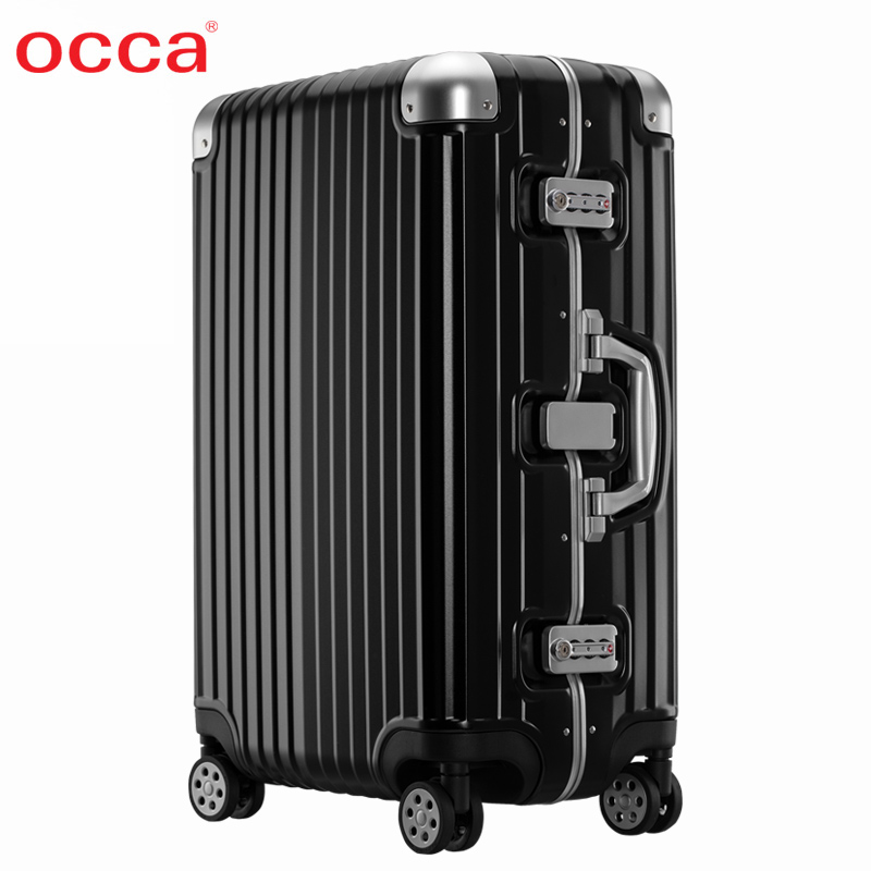OCCA纯PC旅行箱男 潮流磨砂拉杆箱 女25寸万向轮行李箱黑色箱子
