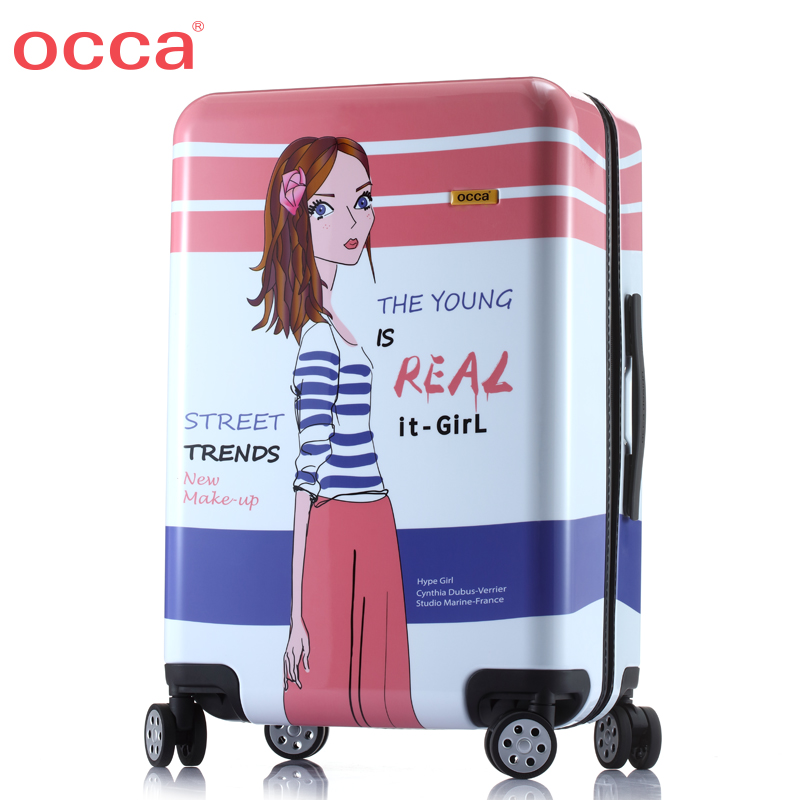 OCCA印花拉杆箱女拉链箱可爱卡通24寸行李箱万向轮旅行登机箱子
