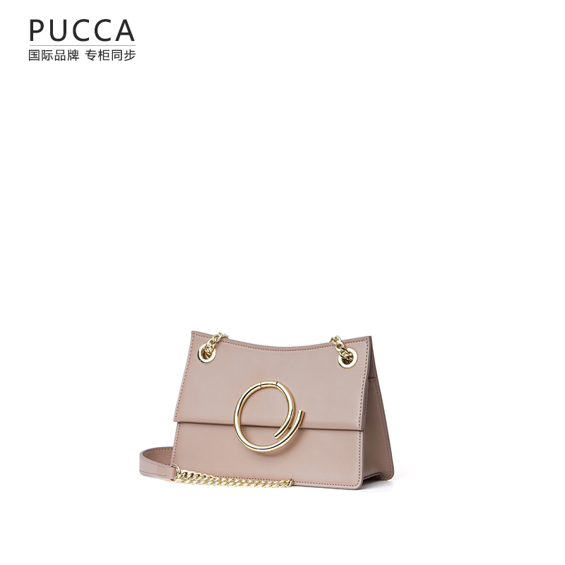 PUCCA2019新款女包金属圆环单肩包时尚链条斜挎包高级质感 洋气潮