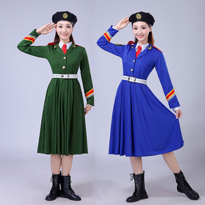 class=h>军旅 /span>广场舞服装女兵服仪仗队服女长裙演出服