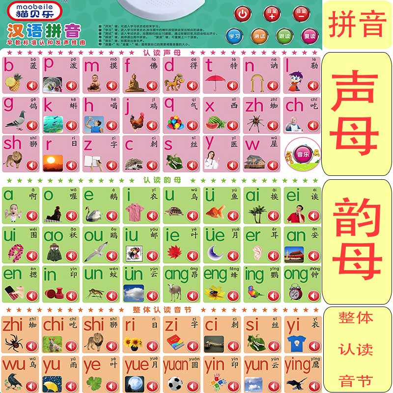 儿童学汉语拼音有声挂图声母韵母整体认读音节发音字母表看图识字