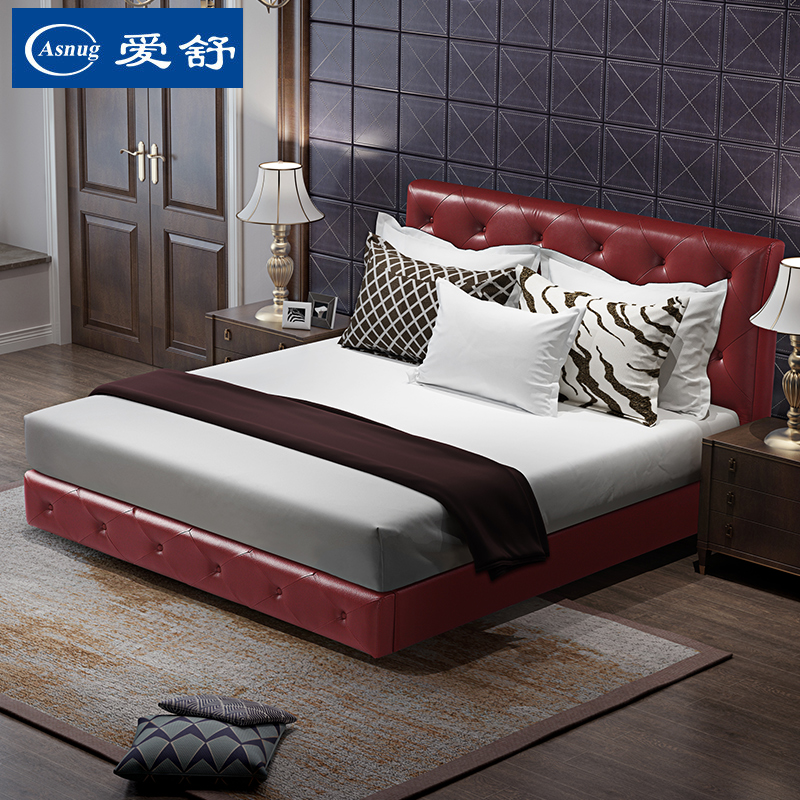爱舒 储物皮艺床1.5米单人床简约现代大小户型1.8米双人软床真皮