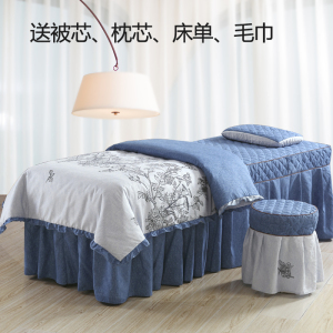 政博新款美容院按摩床品套件4件套美容床罩四件套送4美容配件美容床罩