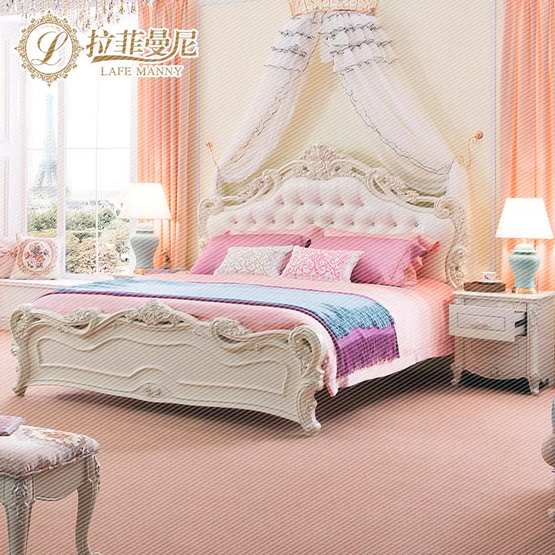 拉菲曼尼欧式床1.8米实木田园 法式奢华大床主卧婚床公主双人床床