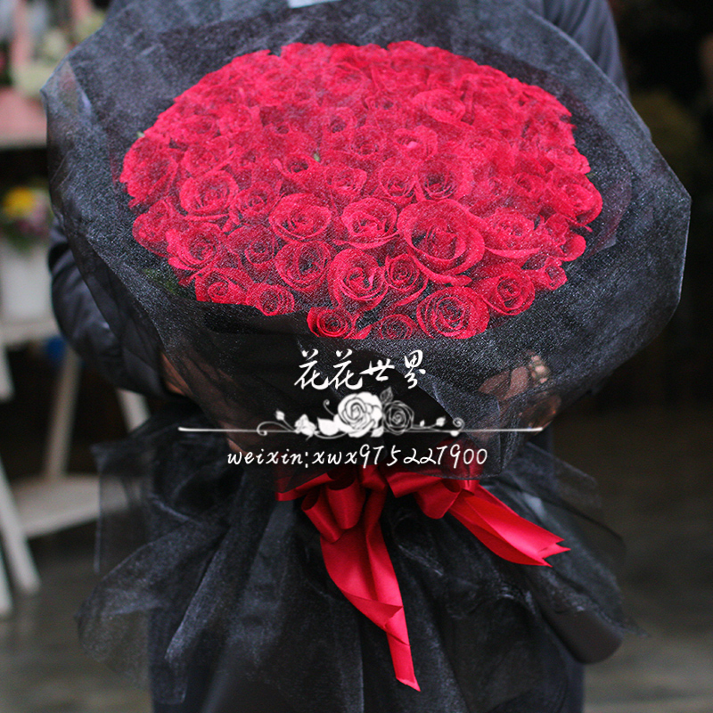 上海鲜花速递同城情人节混搭99玫瑰花束女友节日祝福礼物送花上门