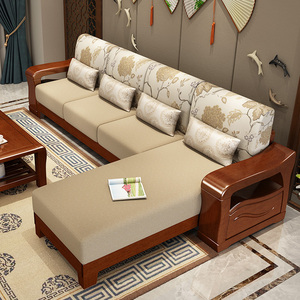 实木沙发组合客厅家具转角贵妃沙发橡胶木现代简约中式沙发新品