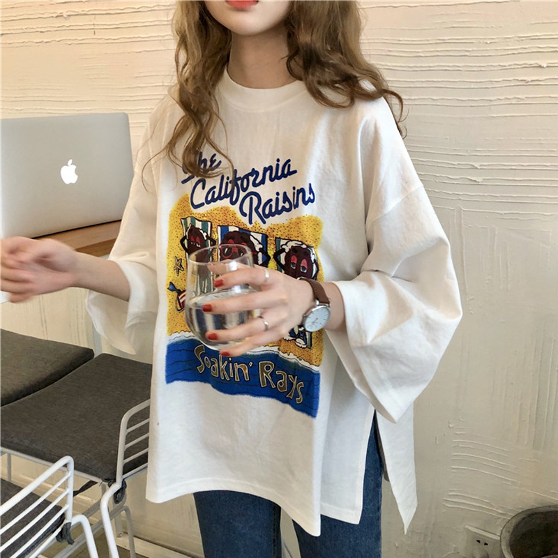 时尚春季2019新款韩版女装学生宽松显瘦白色T恤套头长袖圆领上衣