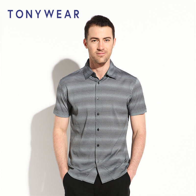 TONY WEAR汤尼威尔男士商务休闲印花针织衬衫式T恤衫包邮