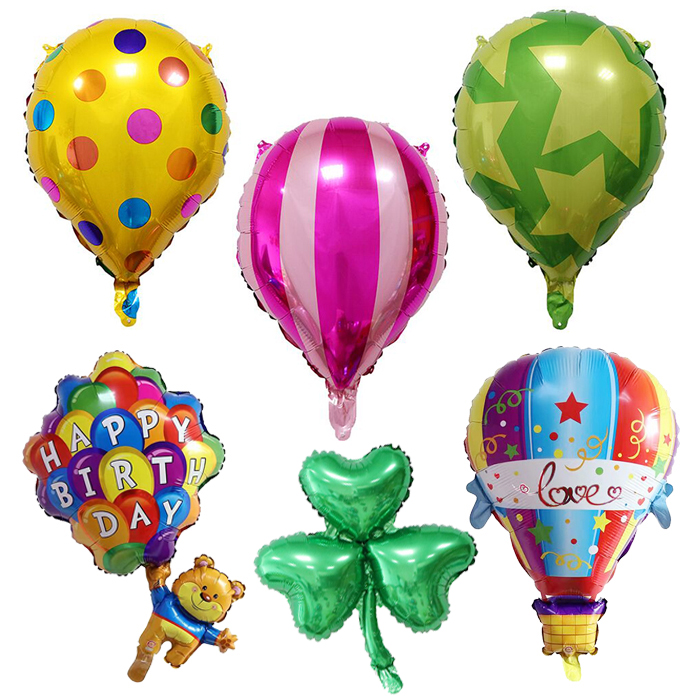 热气球降落伞椭圆水滴形铝膜气球幸运三叶草彩球升空小熊生日装饰
