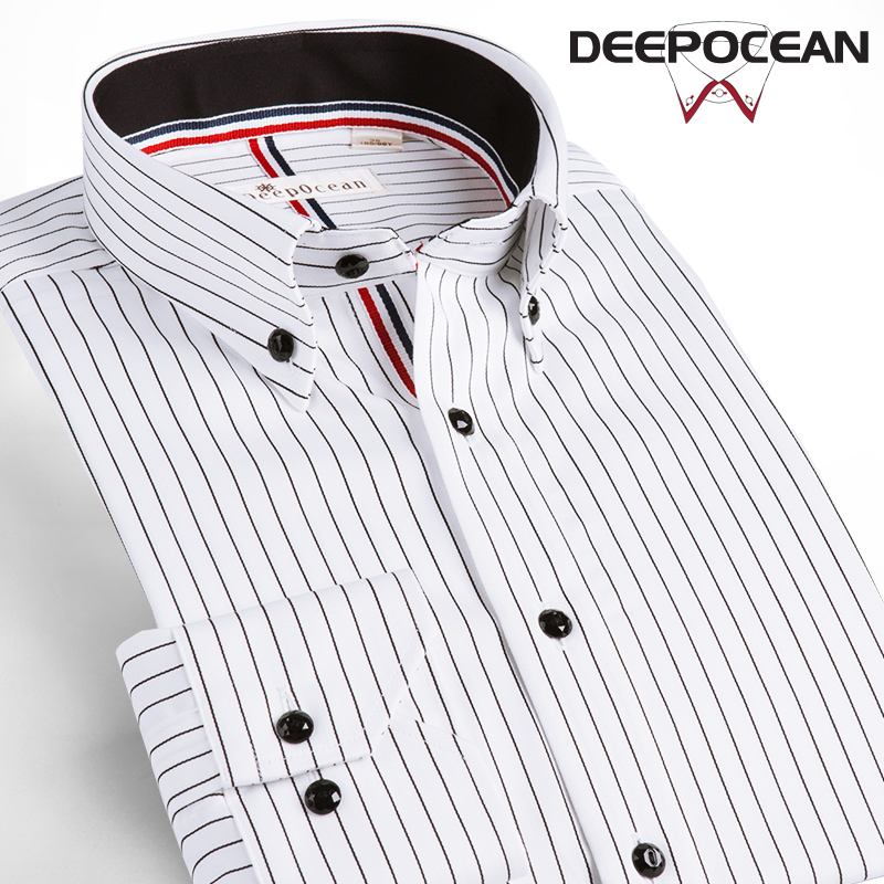 深海Deepocean 条纹衬衫男长袖上班职业工作男士商务休闲衬衣春季