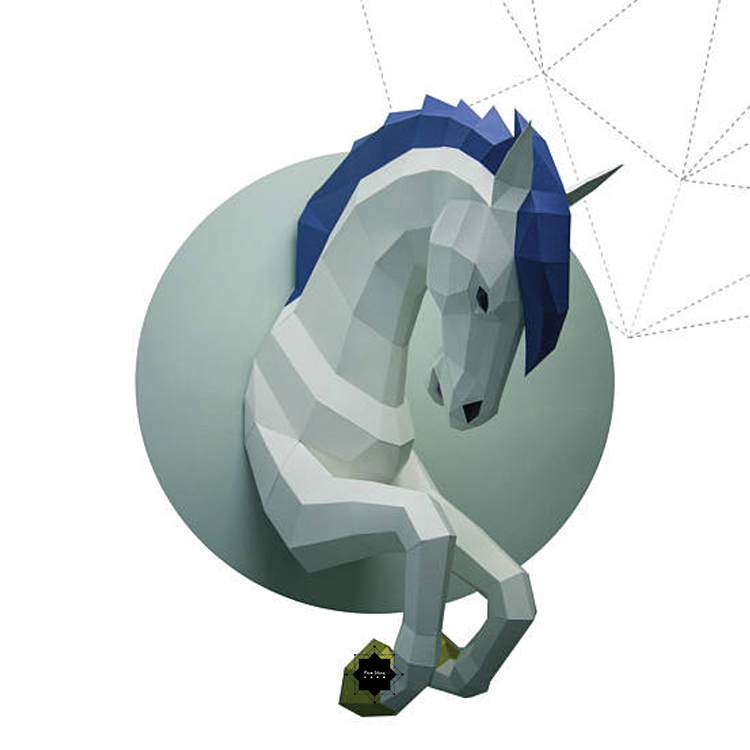 促销diy创意手工心流纸艺3d纸模动物壁挂 独角兽模型装饰雕塑