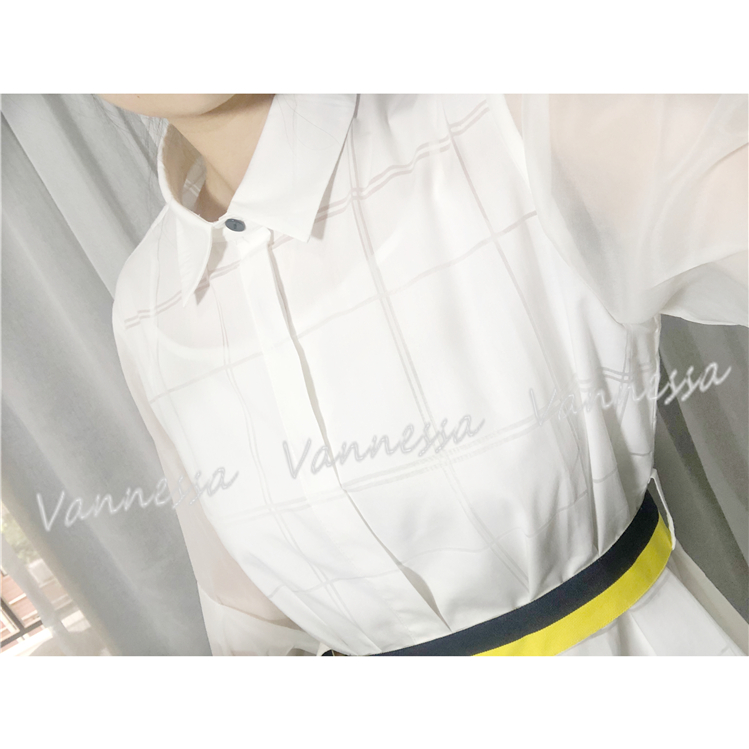 Vannessa 原创设计师 法国修身洋气衬衫裙中长款白裙连衣裙中长裙