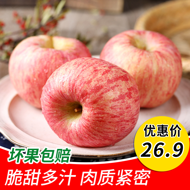 山东烟台栖霞红富士苹果水果吃的新鲜苹果5斤包邮80#平果当季脆甜