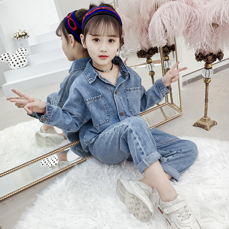 女童牛仔套装春装2019新款韩版洋气儿童时髦中大童休闲两件套潮衣