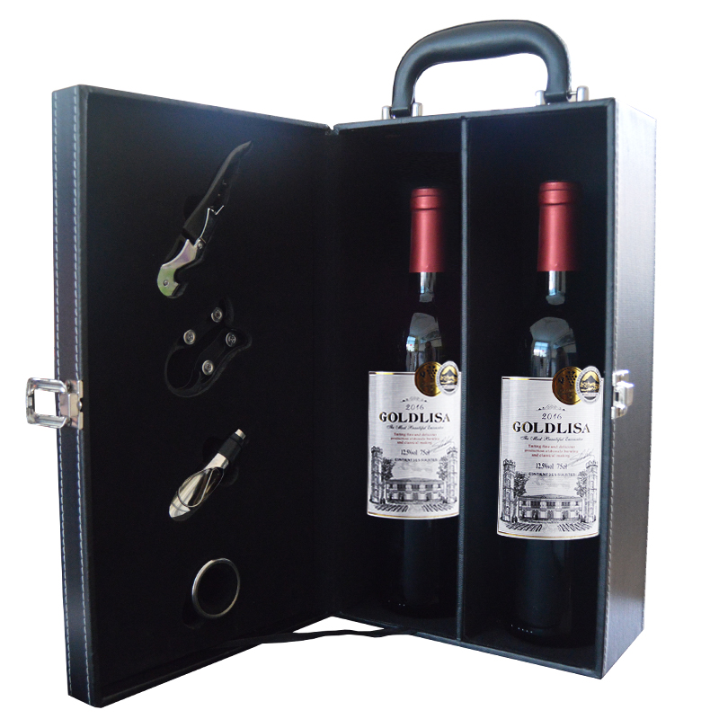 金利莎威尔斯干红葡萄酒双支木盒皮盒红酒2支装正品2只礼盒开瓶器