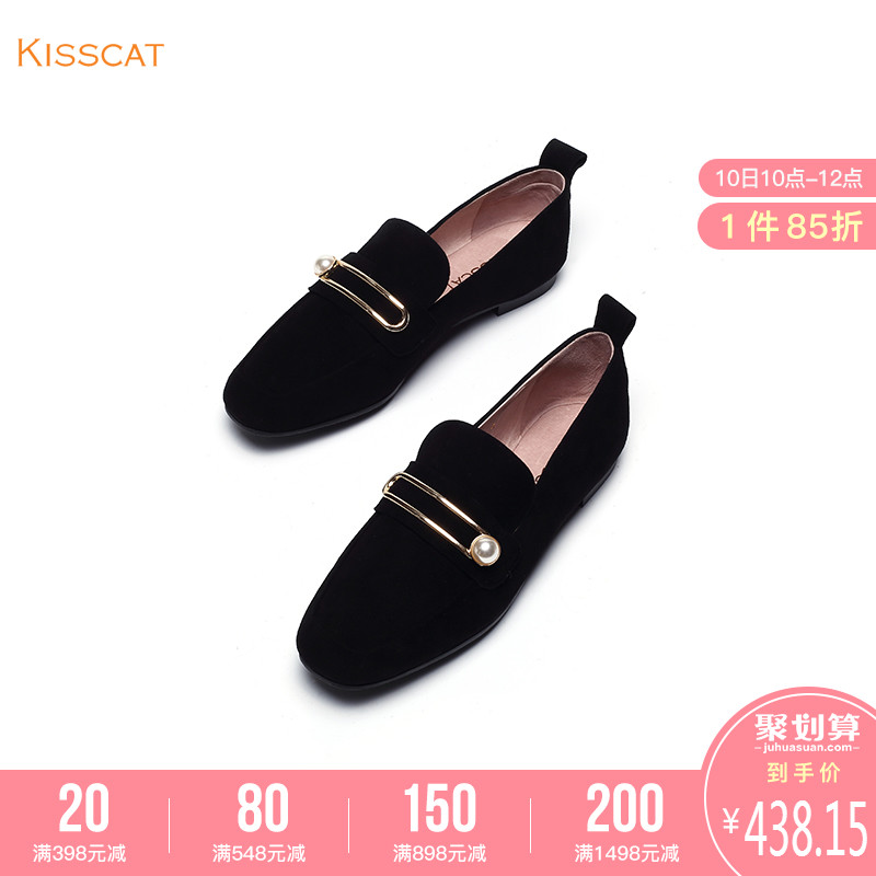 Kisscat接吻猫女鞋2019新款春乐福一脚蹬小皮鞋女英伦KA09110-55