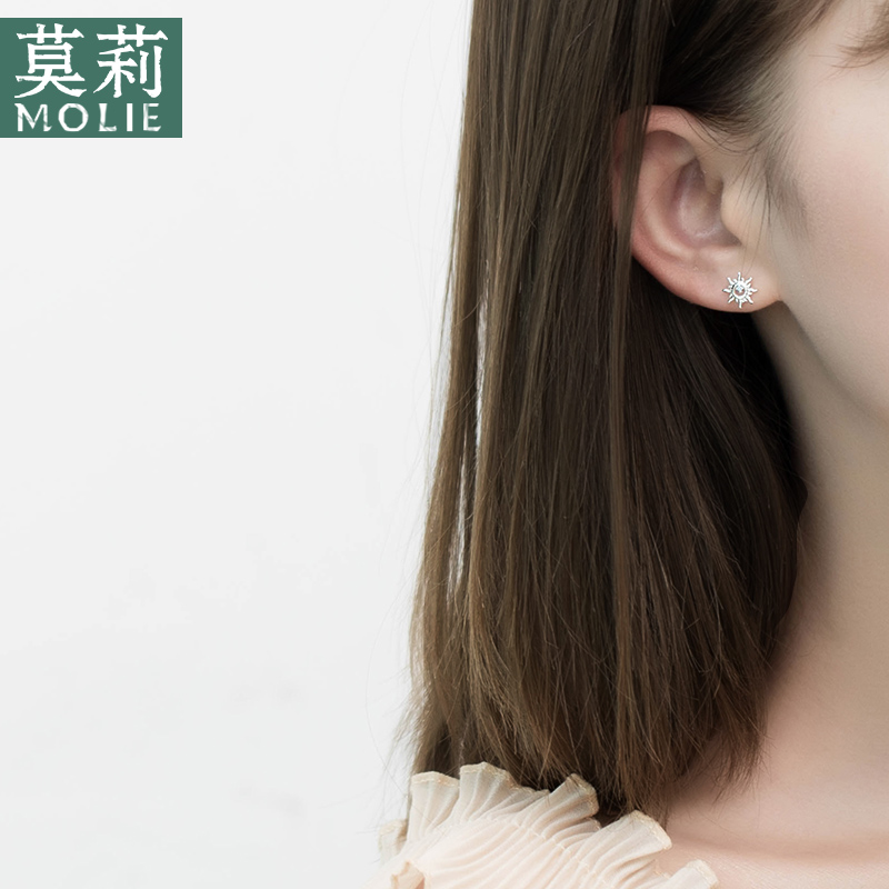 莫莉太阳耳钉女纯银气质韩国时尚个性耳环简约百搭创意学生耳饰