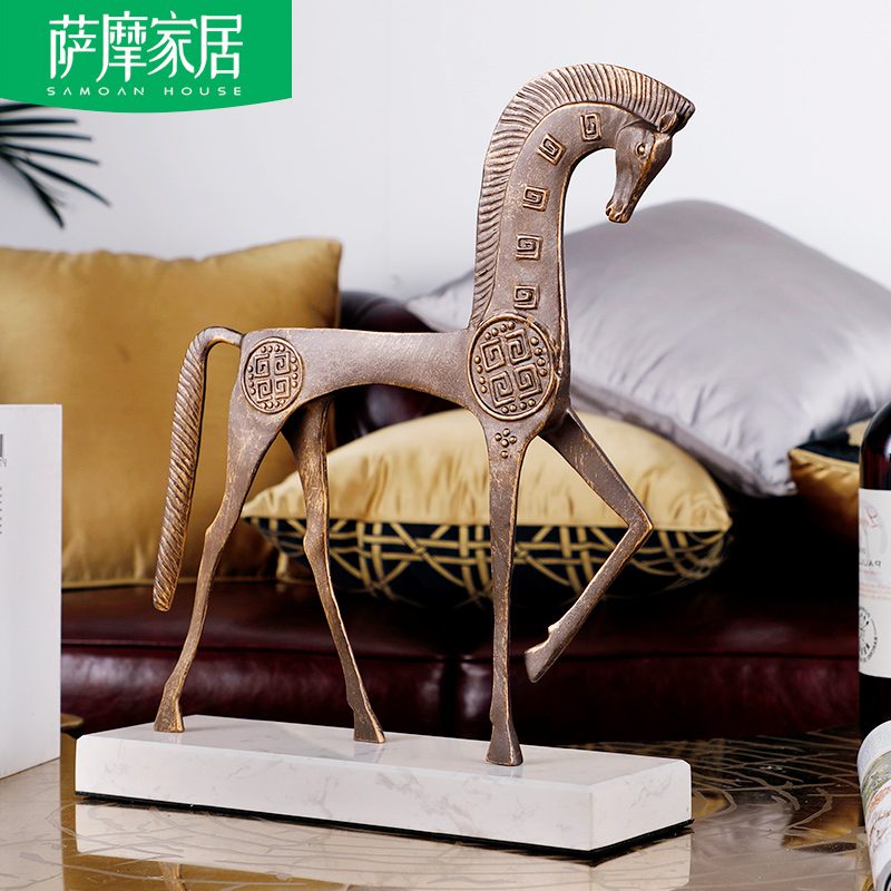 萨摩家居新中式动物装饰摆台工艺品样板间书房客厅铸铁马桌面摆件