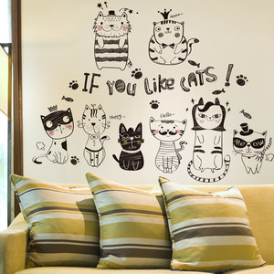 客厅卧室时尚餐厅走廊楼梯墙上装饰品贴画创意可爱童趣猫咪墙贴纸