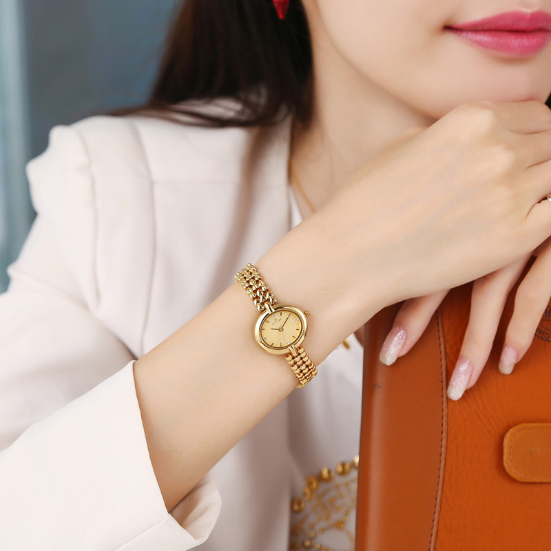 Actimer时光爱客女表 时尚方形简约手表金色手链钢带小巧女生手表