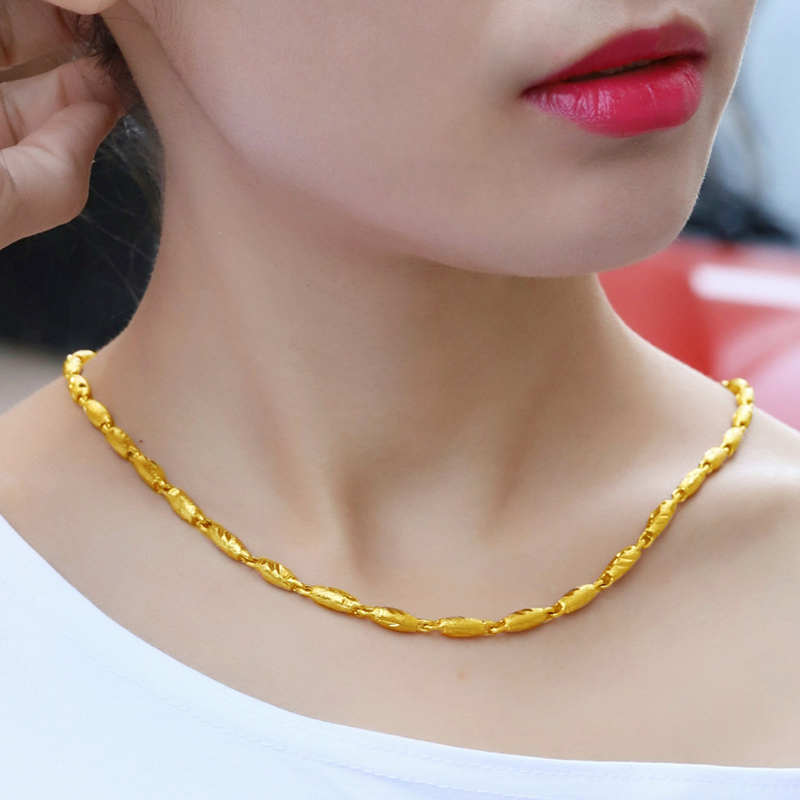 沙金橄榄珠项链女款情侣久不掉色越南镀金24k999黄金男士饰品