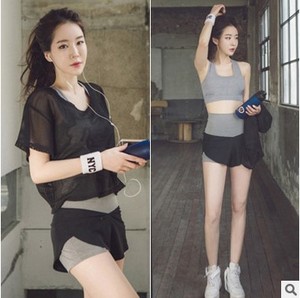 网纱瑜伽服2018新款 速干跑步运动套装女 夏韩国健身房初学者潮瑜伽服