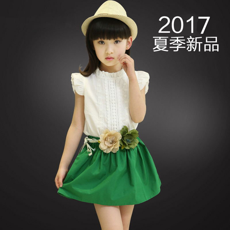 童装女童套裙2017新款女童两件套夏装套装上衣女孩儿童衣服裙子潮