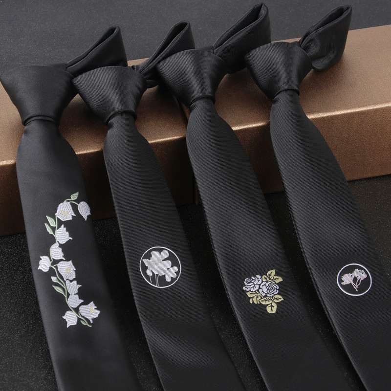 6cm韩版日式英伦风窄版个性时尚黑色刺绣花男士学生新郎 领带男