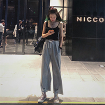 韩版ulzzang原宿港风纯色百搭运动休闲裤宽松开叉显瘦阔腿裤男女