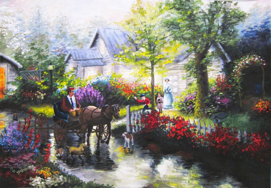 手绘水粉画 四开水粉风景画 水粉画定制 家庭客厅装饰画挂画水粉
