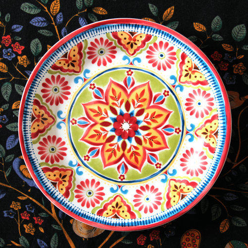 墨西哥乡村陶瓷餐具 装饰盘挂盘 西餐盘点心盘沙拉小盘 彩绘盘子