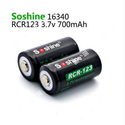 Soshine CR123 16340锂电池3.7V容量700毫安时不带板手电筒相机用