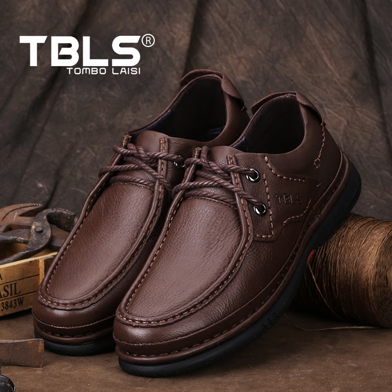 TBLS/汤铂莱斯头层牛皮超软底舒适皮鞋手工商务男鞋系带休闲鞋子