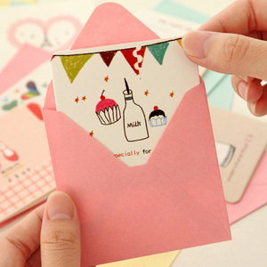 可爱赠品韩国信封手绘卡通生日祝福小卡片万用商务留言贺卡感谢卡