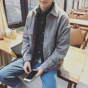港仔秋装新款男士日系外套复古刺绣韩版潮流修身青少年男士夹克衫棒球服