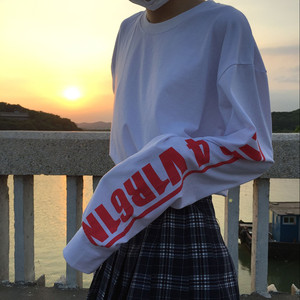 2018夏季新款韩版INS原宿BF风简约男女学生宽松长袖T恤卫衣潮