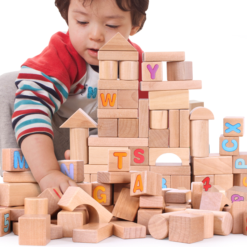 铭塔环保不掉漆原木积木木制儿童益智木质玩具宝宝智力积木玩具