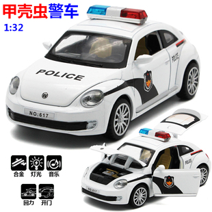 1:32 大众新款甲壳虫警车 四开门合金声光回力儿童玩具汽车模型