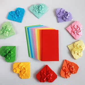 折纸花彩色做手工制作爱心形双面的玫瑰小长方形diy桃心材料卡纸