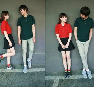 ulzzang恩典同款男女情侣装翻领polo衫韩国bf风宽松纯色t恤