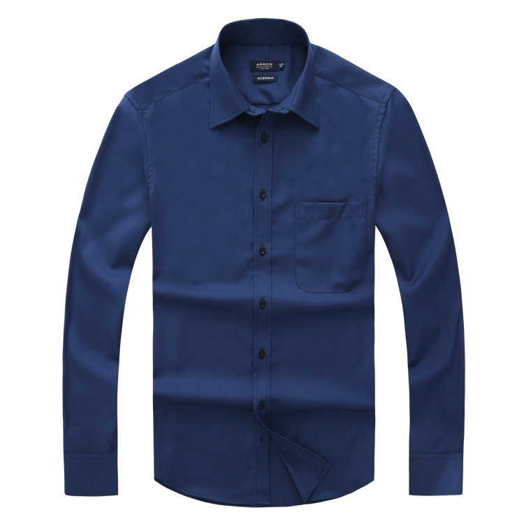 ARROW美国箭牌液氨整理纯棉免烫长袖衬衣 深蓝色新款商务男衬衫