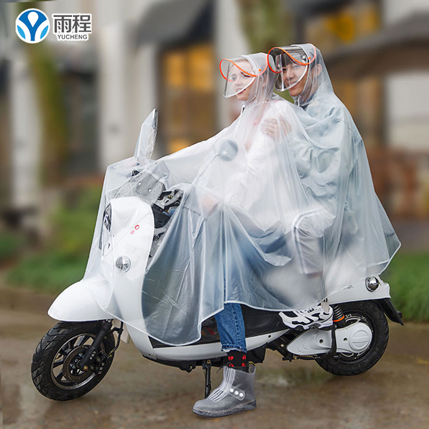 雨程双人雨衣电瓶车雨披加大电动自行车雨衣男女摩托车雨衣透明厚