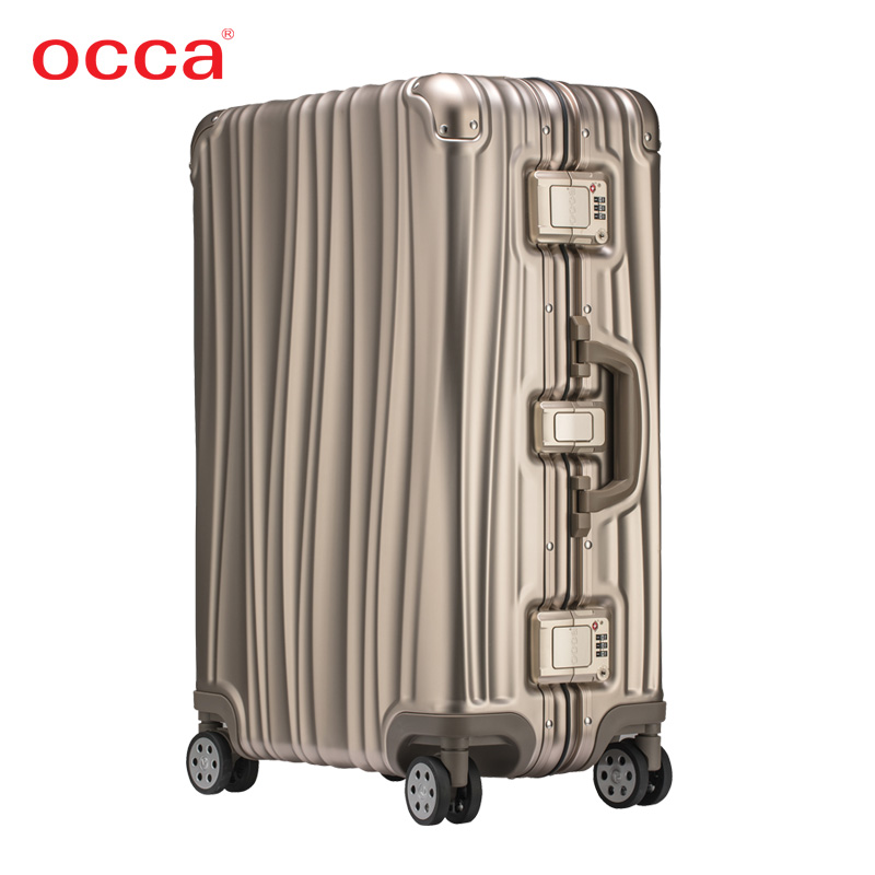 OCCA铝镁合金时尚铝框拉杆箱静音万向轮 女独特条纹金属旅行箱男