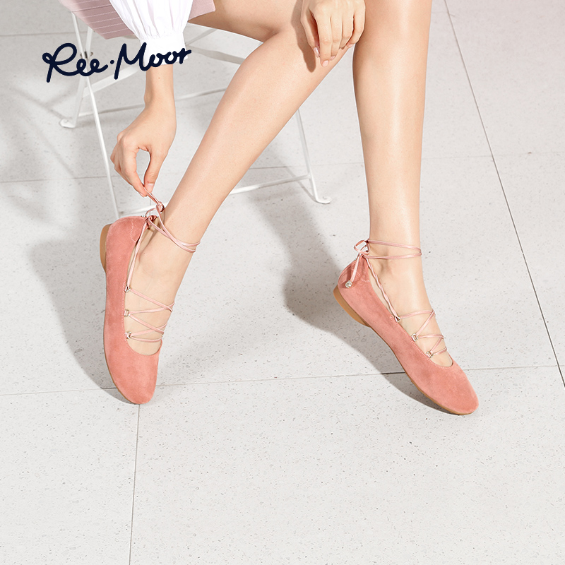 REEMOOR交叉绑带单鞋女平底红色鞋子2019新款芭蕾罗马鞋春季女鞋